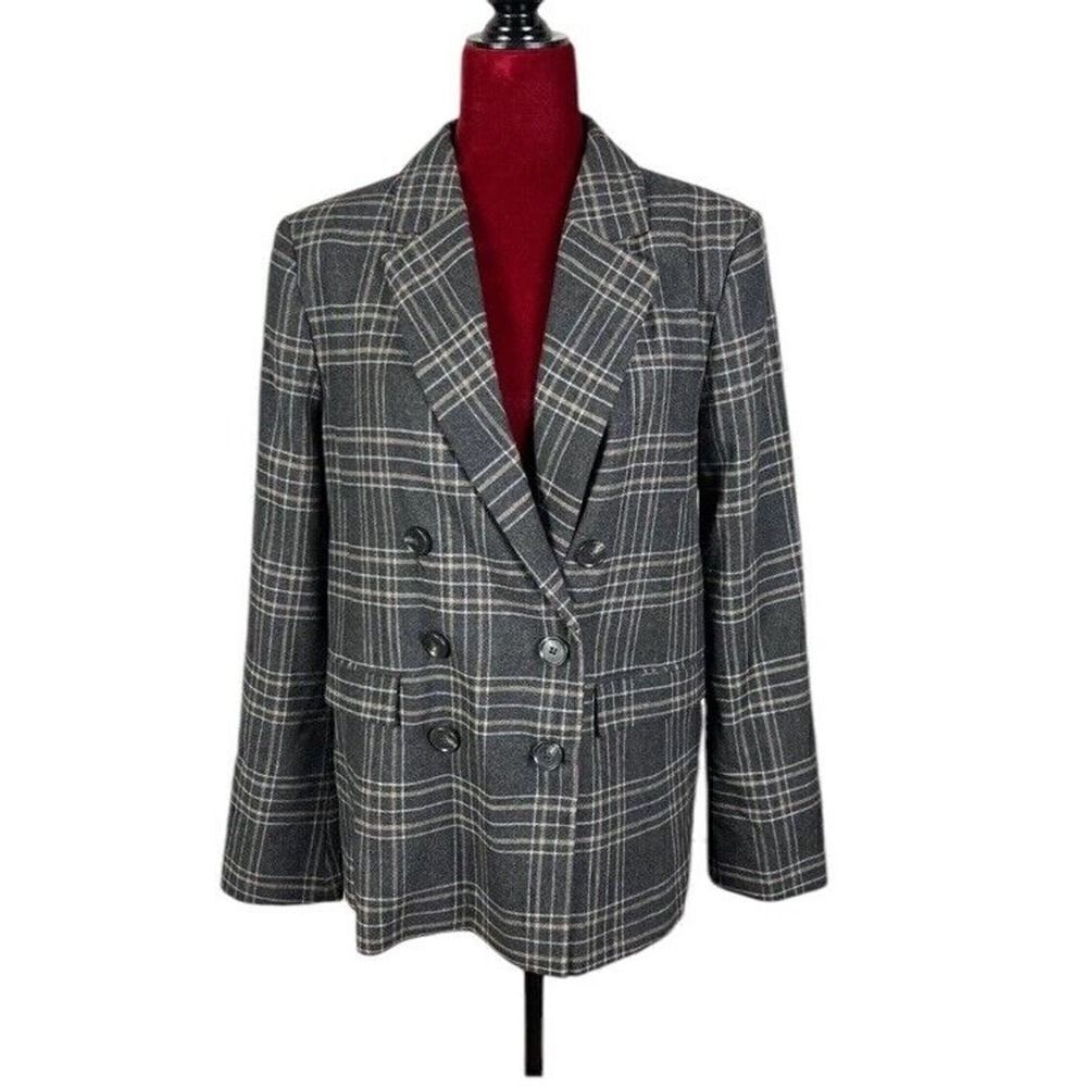 & OTHER STORIES Manteco Double Breasted Plaid Wool Blend Blazer Jacket sz 10 US